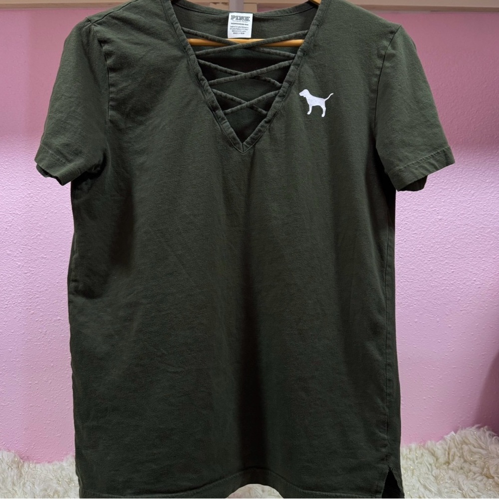 Green V-Neck T-Shirt with Dog Logo